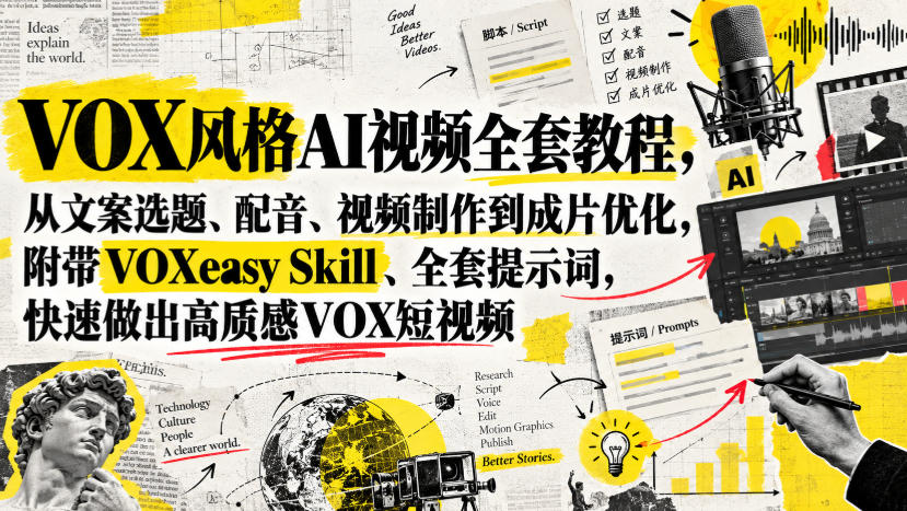 VOX风格AI视频全套教程，从文案选题、配音、视频制作到成片优化，附带VOXeasy Skill、全套提示词，快速做出高质感VOX短视频-梦清研习社