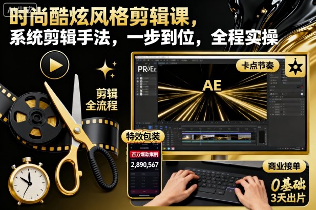 时尚酷炫风格剪辑课，系统剪辑手法，一步到位，全程实操-梦清研习社