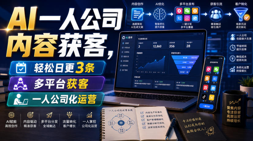 AI一人公司内容获客,轻松日更3条,多平台获客,一人公司化运营(更新0827)-梦清研习社