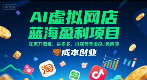 AI虚拟网店蓝海盈利项目，在家开淘宝、拼多多、抖店等虚拟品网店，零成本创业-梦清研习社