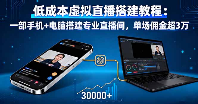 低成本虚拟直播搭建教程：一部手机+电脑搭建专业直播间，单场佣金超3万-梦清研习社