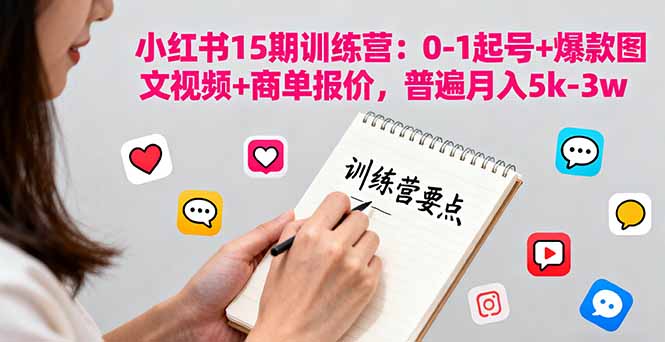 小红书15期训练营：0-1起号+爆款图文视频+商单报价，普遍月入5k-3w-梦清研习社