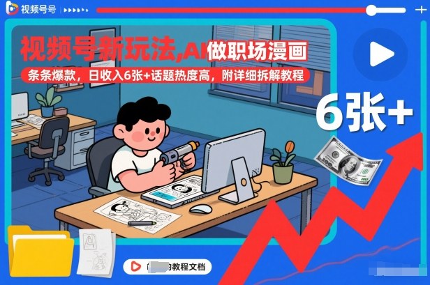 视频号新玩法，AI做职场漫画，条条爆款，日收入6张+话题热度高，附详细拆解教程-梦清研习社