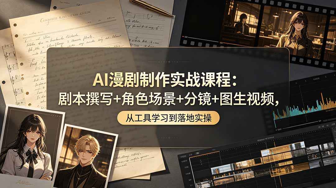 AI漫剧制作实战课程：剧本撰写+角色场景+分镜+图生视频，从工具学习到落地实操-梦清研习社