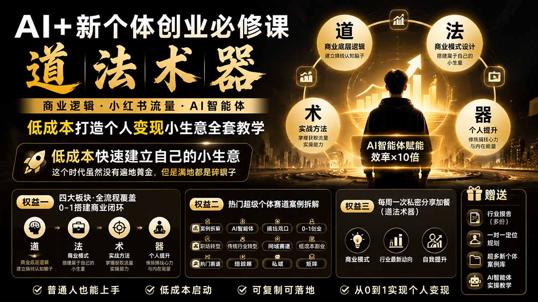 AI+新个体创业必修课-更新0922｜道法术器｜商业逻辑·小红书流量·AI智能体｜低成本打造个人变现小生意全套教学-梦清研习社