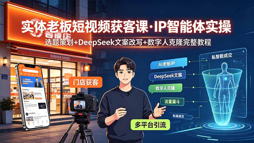 实体老板短视频获客课·IP智能体实操｜选题策划+DeepSeek文案改写+数字人克隆完整教程-梦清研习社