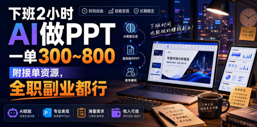 下班2小时AI做PPT，一单300~800，附接单资源，全职副业都行【揭秘】-梦清研习社