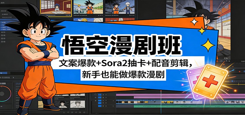 悟空漫剧班：文案爆款+Sora2抽卡+配音剪辑，新手也能做爆款漫剧-梦清研习社
