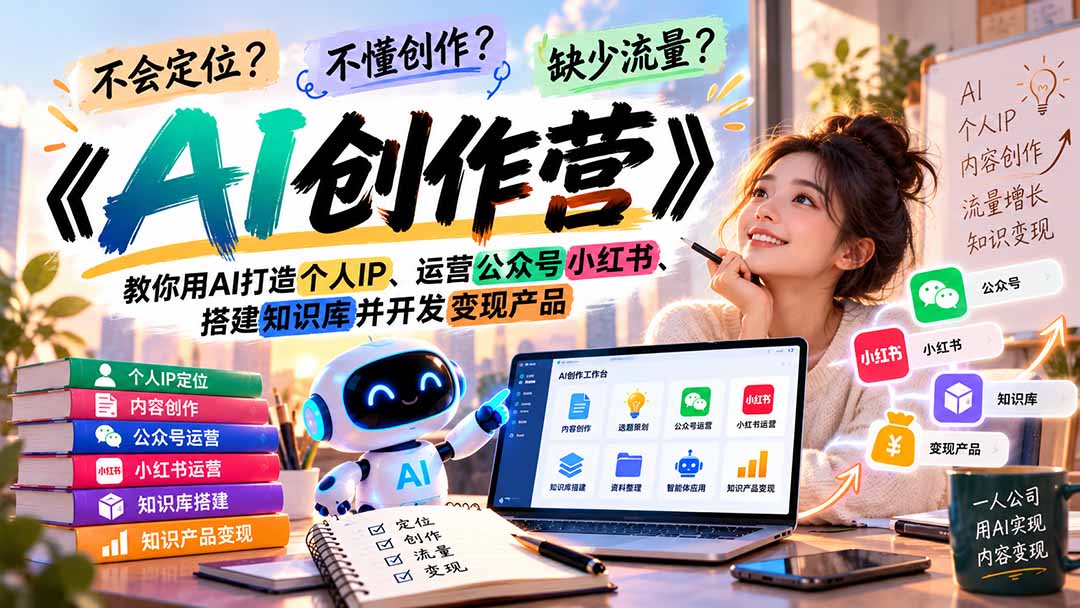 不会定位、不懂创作、缺少流量？《AI创作营》教你用AI打造个人IP、运营公众号小红书、搭建知识库并开发变现产品-梦清研习社