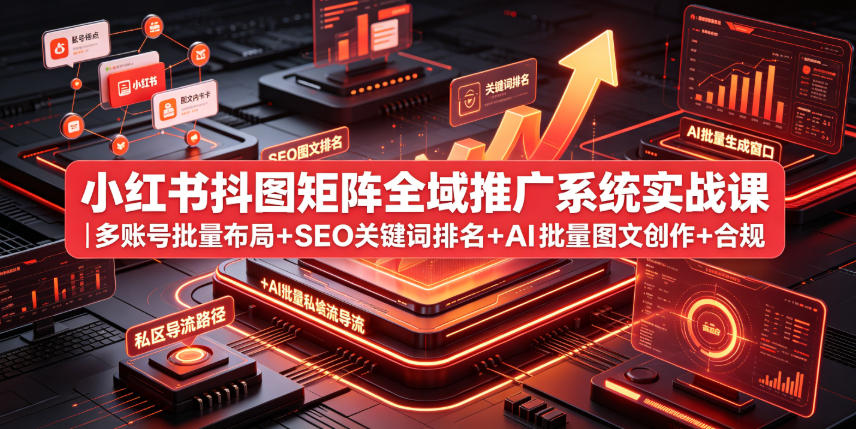 小红书抖图矩阵全域推广系统实战课｜多账号批量布局+SEO关键词排名+AI批量图文创作+合规私域导流完整落地教程-梦清研习社