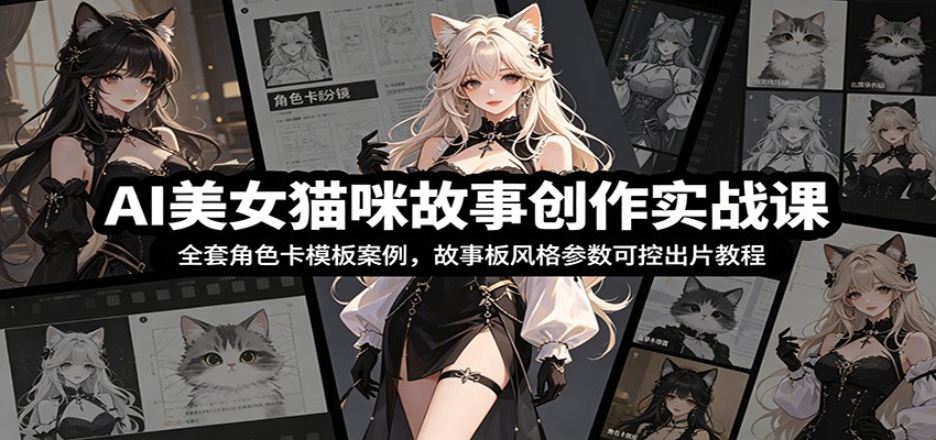 AI美女猫咪故事创作实战课：全套角色卡模板案例，故事板风格参数可控出片教程-梦清研习社