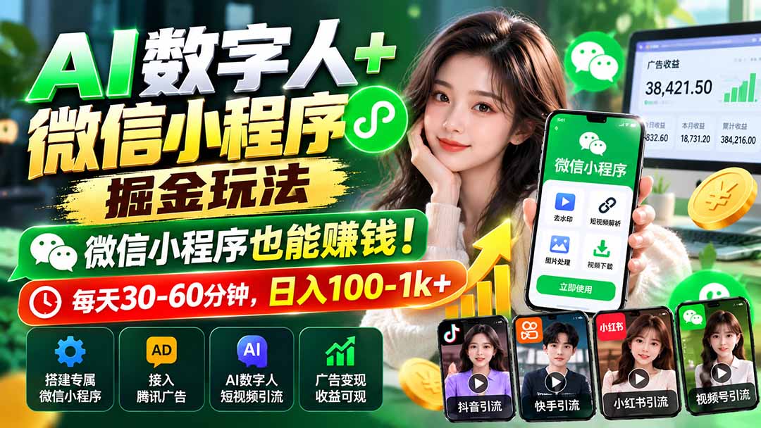 AI数字人+微信小程序掘金玩法：微信小程序也能赚钱！每天30-60分钟，日入100-1k+-梦清研习社