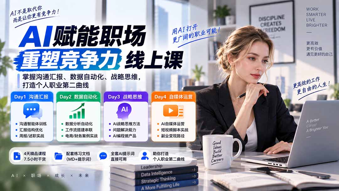 AI职场提效与第二曲线实战课-无水印：学习沟通汇报、数据工作流和战略思维，掌握AI编程做产品及自媒体运营方法-梦清研习社