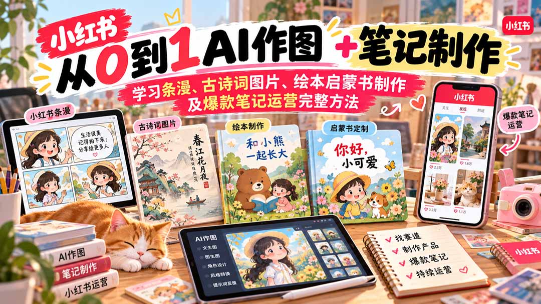 2026小红书AI内容创作从0到1-更新1009：学习条漫、古诗词图片、绘本启蒙书制作及爆款笔记运营完整方法-梦清研习社