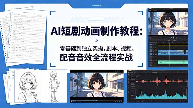 AI短剧动画制作教程：零基础到独立实操，剧本、视频、配音音效全流程实战-梦清研习社