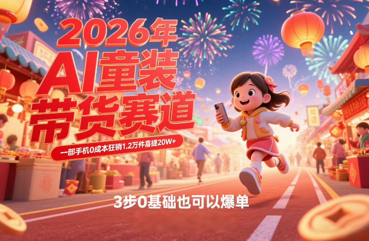 AI童装新春带货赛道，一部手机0成本狂销1.2万件喜提20W+，3步0基础也可以爆单-梦清研习社
