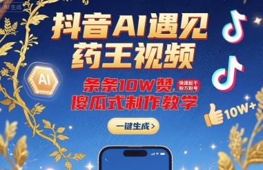 抖音AI遇见药王视频，条条10W赞，快速起千粉万粉号，傻瓜式制作教学-梦清研习社