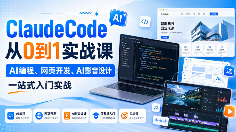 ClaudeCode从0到1实战课，AI编程、网页开发、AI影音设计一站式入门实战-梦清研习社