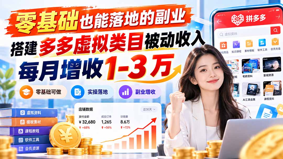 零基础也能落地的副业,搭建多多虚拟类目被动收入,每月增收 1-3 万-梦清研习社