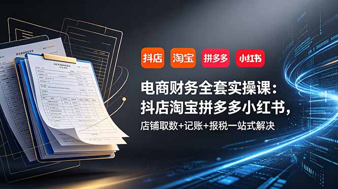 电商财务全套实操课：抖店淘宝拼多多小红书，店铺取数+记账+报税一站式解决-梦清研习社