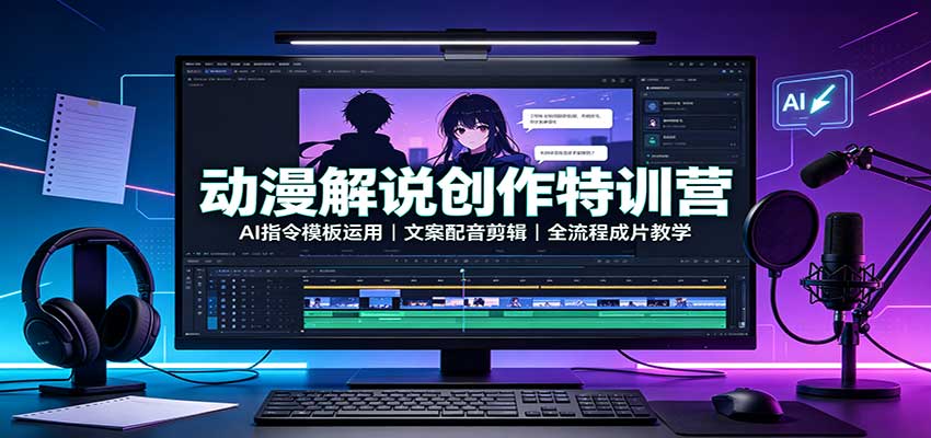 动漫解说创作特训营：AI指令模板运用，文案配音剪辑，全流程成片教学-梦清研习社