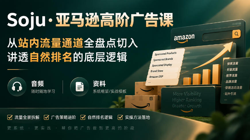 亚马逊高阶广告课，从站内流量通道全盘点切入，讲透自然排名的底层逻辑(直播+音频+资料)-梦清研习社