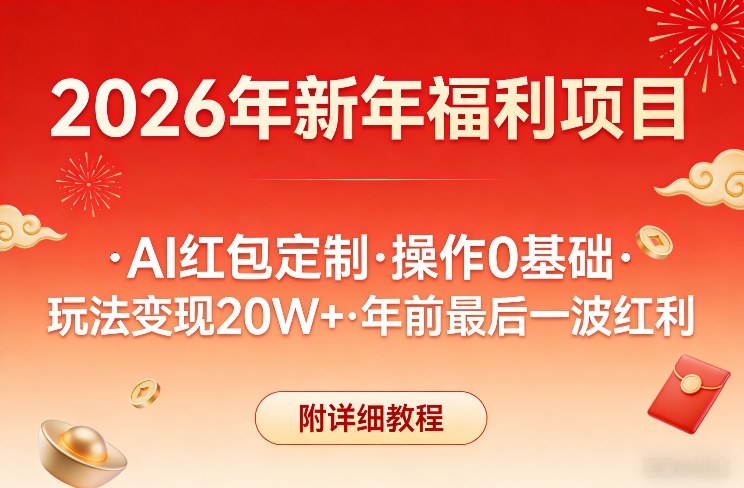 新年福利项目，AI红包定制，操作0基础，玩法变现20W+年前最后一波红利，附详细教程-梦清研习社
