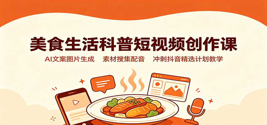 美食生活科普短视频创作课：AI文案图片生成，素材搜集配音，冲刺抖音精选计划教学-梦清研习社