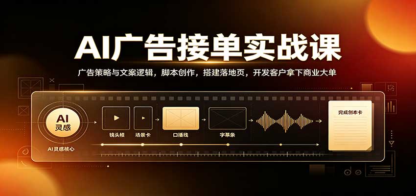 AI广告接单实战：广告策略与文案逻辑，脚本创作，搭建落地页，开发客户拿下商业大单-梦清研习社