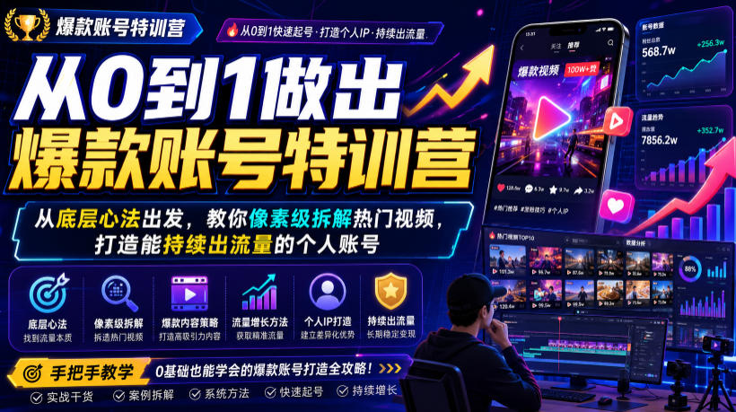 从0到1做出爆款账号特训营,从底层心法出发,教你像素级拆解热门视频,打造能持续出流量的个人账号-梦清研习社