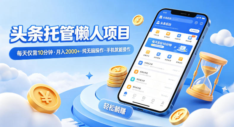 头条托管懒人项目，每天仅需10分钟，月入2000+，纯无脑操作，手机就能操作【揭秘】-梦清研习社