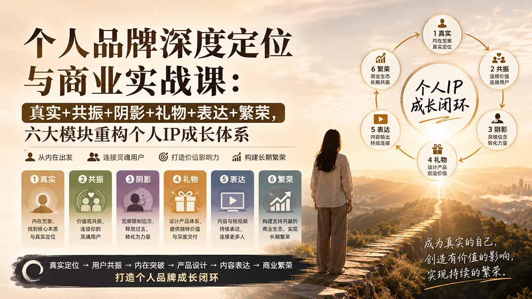 个人品牌深度定位与商业实战课：真实+共振+阴影+礼物+表达+繁荣，六大模块重构个人IP成长体系-梦清研习社