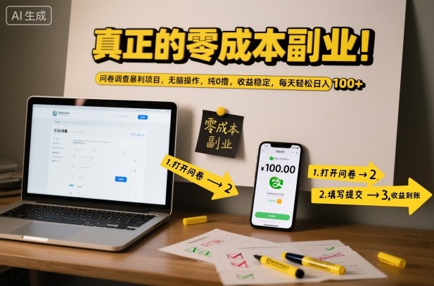 真正的零成本副业！问卷调查暴利项目，无脑操作，纯0撸，收益稳定，每天轻松日入100+【揭秘】-梦清研习社