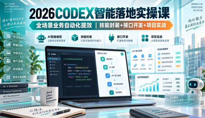 2026Codex智能落地实操课，全场景业务自动化提效，技能封装+接口开发+项目实战-梦清研习社