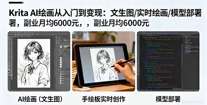 Krita AI绘画从入门到变现:文生图/实时绘画/模型部署,副业月均6000元-梦清研习社