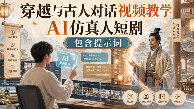 穿越与古人对话视频教学，AI仿真人短剧，包含提示词-梦清研习社