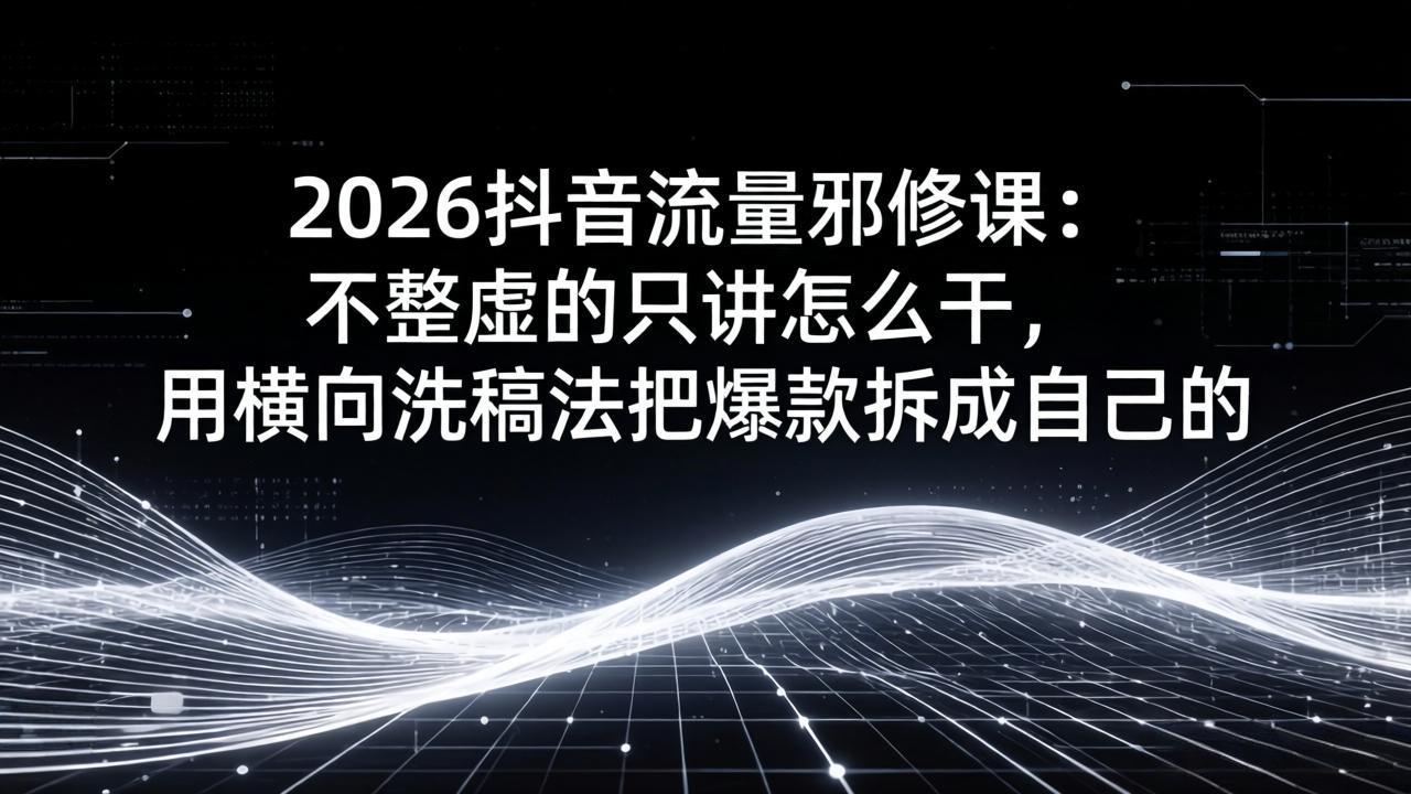 2026抖音流量邪修课：不整虚的只讲怎么干，用横向洗稿法把爆款拆成自己的-梦清研习社
