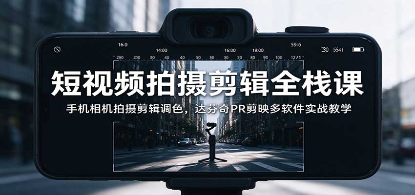 短视频拍摄剪辑全栈课：手机相机拍摄剪辑调色，达芬奇PR剪映多软件实战教学-梦清研习社