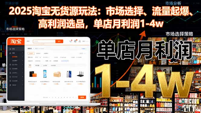 2025淘宝无货源玩法：市场选择、流量起爆、高利润选品，单店月利润1-4w-梦清研习社