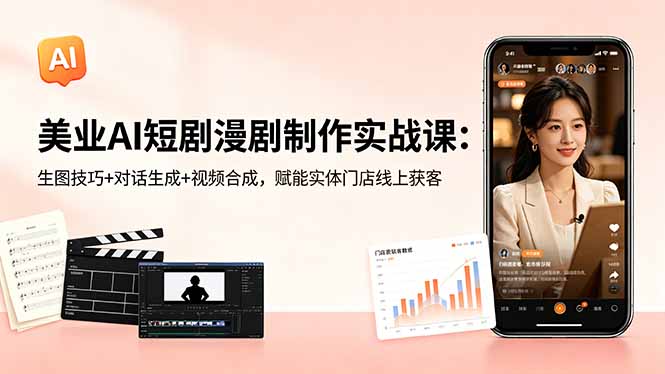 美业AI短剧漫剧制作实战课：生图技巧+对话生成+视频合成，赋能实体门店线上获客-梦清研习社