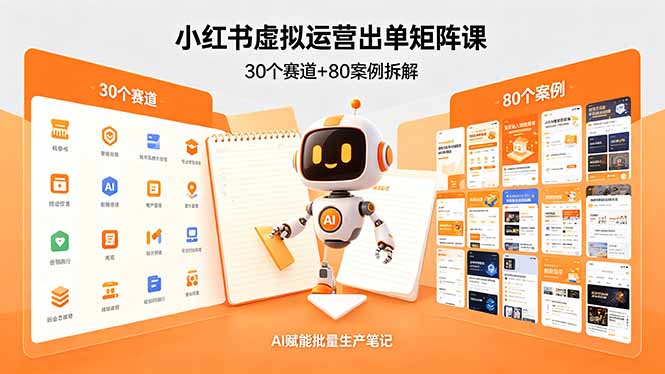 小红书虚拟运营出单矩阵课：30个赛道+80案例拆解，AI赋能批量生产笔记-梦清研习社