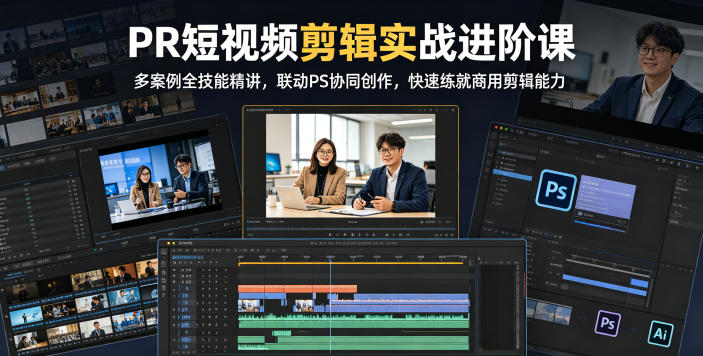 PR短视频剪辑实战进阶课，多案例全技能精讲，联动PS协同创作，快速练就商用剪辑能力-梦清研习社