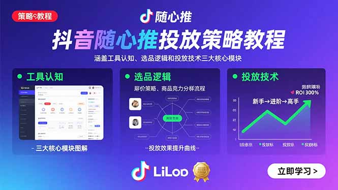 抖音随心推投放策略教程：涵盖工具认知、选品逻辑和投放技术三大核心模块-梦清研习社