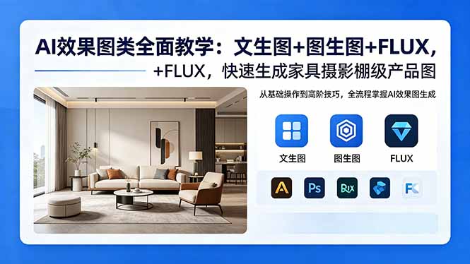 AI效果图类全面教学：文生图+图生图+FLUX，快速生成家具摄影棚级产品图-梦清研习社