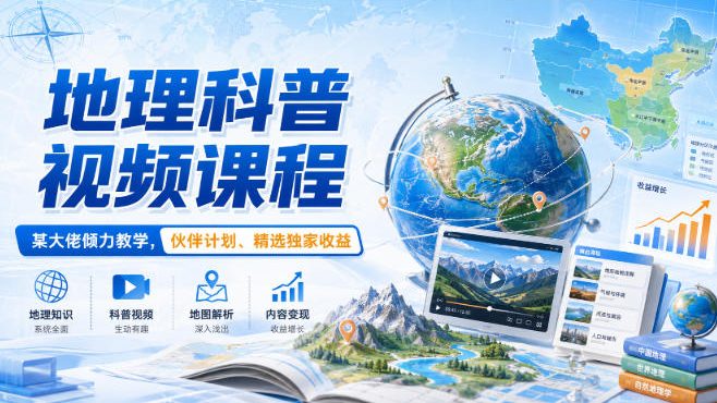 地理科普视频课程,某大佬倾力教学,伙伴计划、精选独家收益-梦清研习社