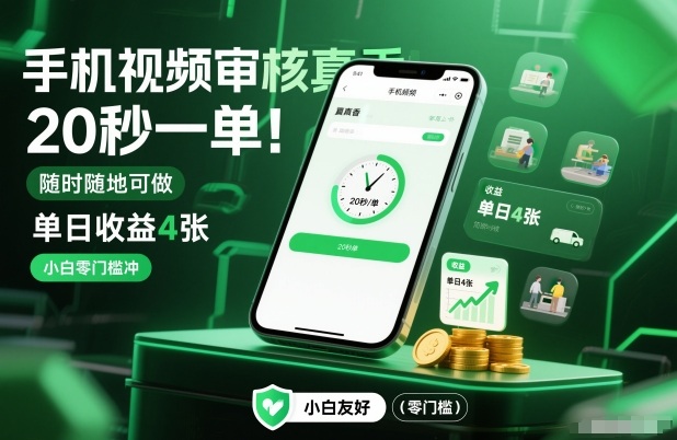 手机视频审核真香！20秒一单，随时随地可做，单日收益4张，小白零门槛冲【揭秘】-梦清研习社