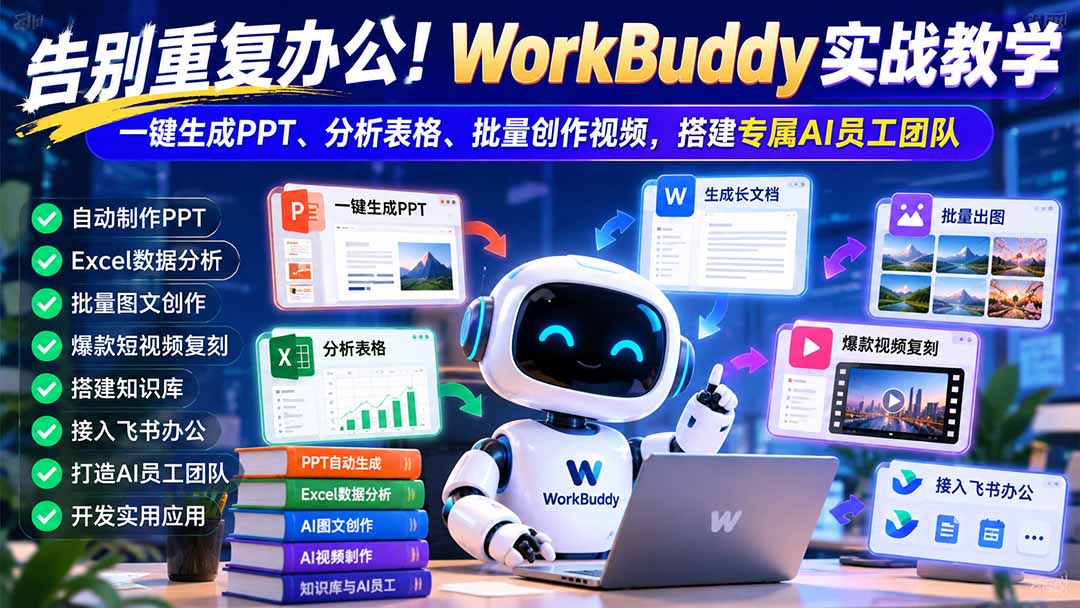 告别重复办公！WorkBuddy实战教学：一键生成PPT、分析表格、批量创作视频，搭建专属AI员工团队-梦清研习社