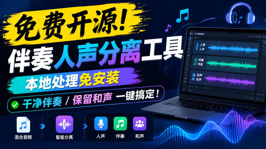 免费开源！伴奏人声分离工具，本地处理免安装，干净伴奏，保留和声一键搞定！-梦清研习社
