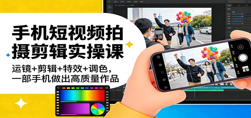 手机短视频拍摄剪辑实操课：运镜+剪辑+特效+调色，一部手机做出高质量作品-梦清研习社