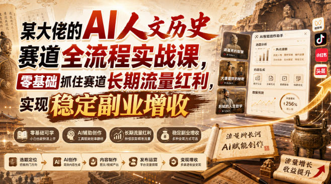 某大佬的AI人文历史赛道全流程实战课，零基础抓住赛道长期流量红利，实现稳定副业增收-梦清研习社